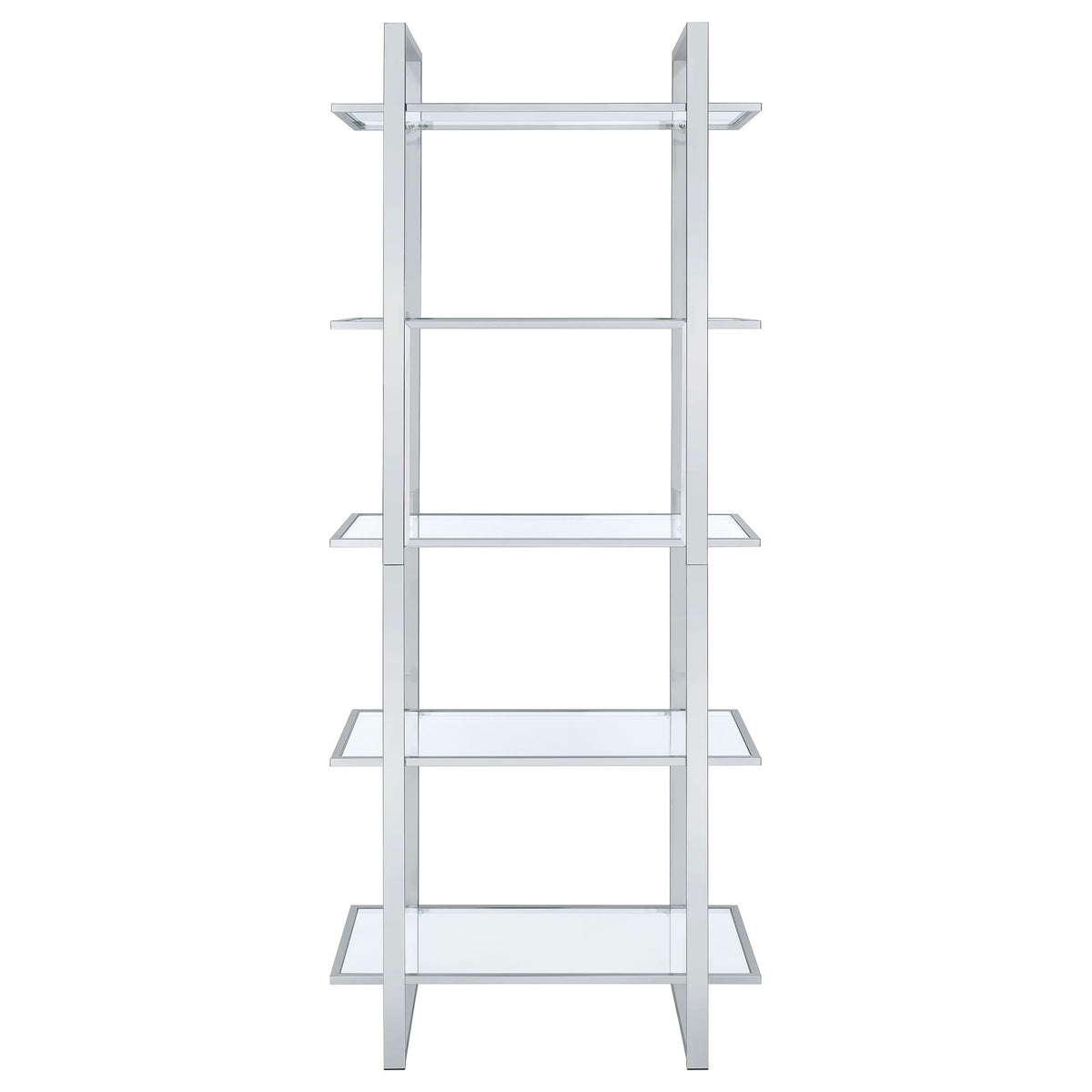 Hartford 79" Glass Bookshelf - Contemporary Polished Chrome with 5 Tempered Glass Shelves – view 7