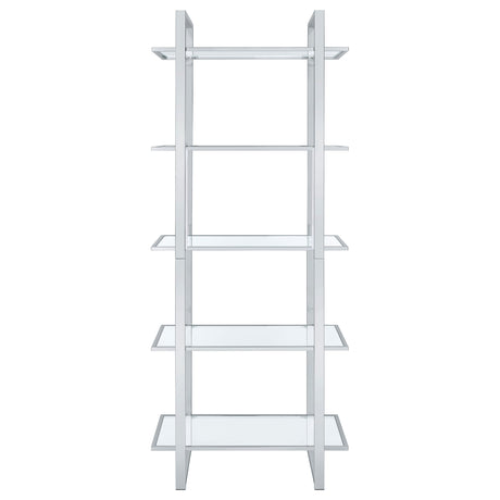 Hartford 79" Glass Bookshelf - Contemporary Polished Chrome with 5 Tempered Glass Shelves – view 7