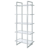 Hartford 79" Glass Bookshelf - Contemporary Polished Chrome with 5 Tempered Glass Shelves – view 8