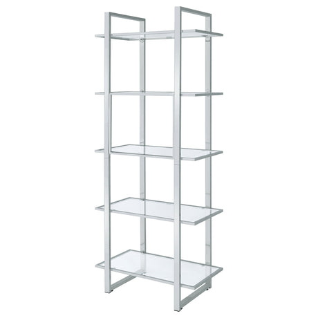 Hartford 79" Glass Bookshelf - Contemporary Polished Chrome with 5 Tempered Glass Shelves – view 8