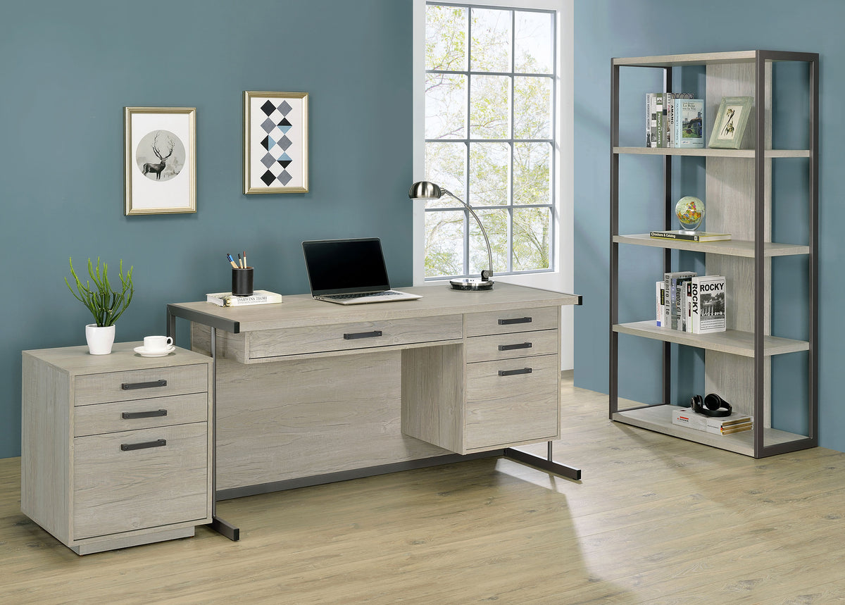 Loomis Home Office - 60" 4-Drawer Computer Desk, File Cabinet & 72" Bookshelf in Whitewashed Grey – view 15
