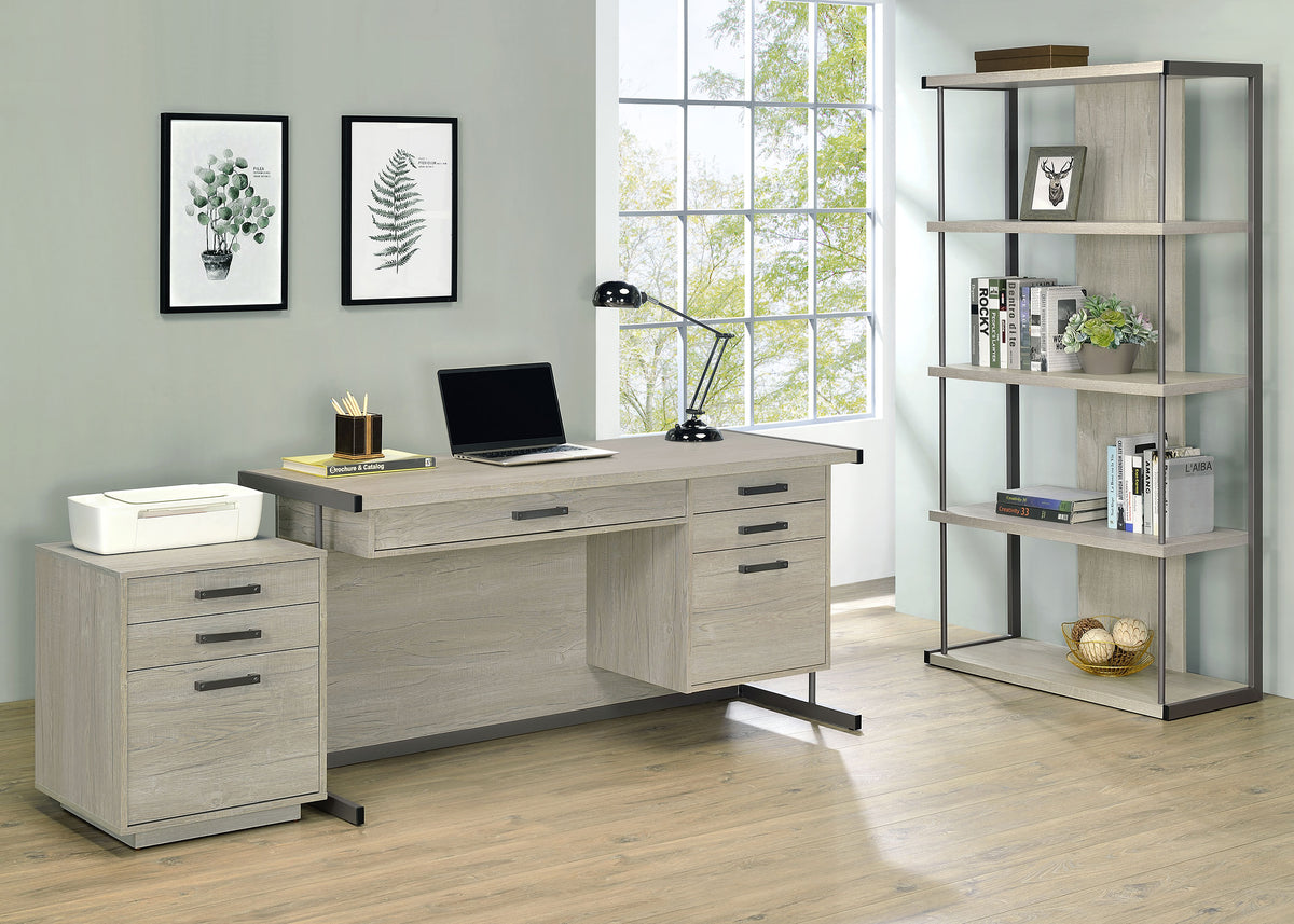 Loomis Home Office - 60" 4-Drawer Computer Desk, File Cabinet & 72" Bookshelf in Whitewashed Grey – view 16