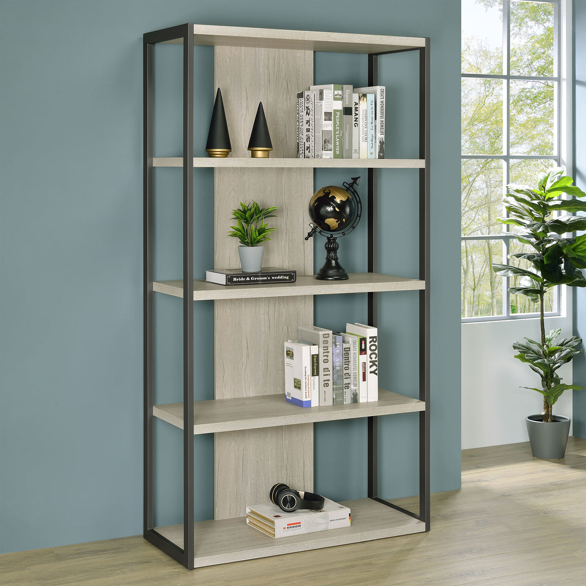 Loomis Home Office - 60" 4-Drawer Computer Desk, File Cabinet & 72" Bookshelf in Whitewashed Grey - lifestyle