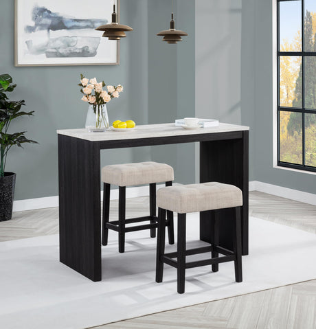 Caden 3-Piece Counter Height Bar Table Set with 2 Upholstered Stools, Beige Marble-Look Tabletop… - close-up