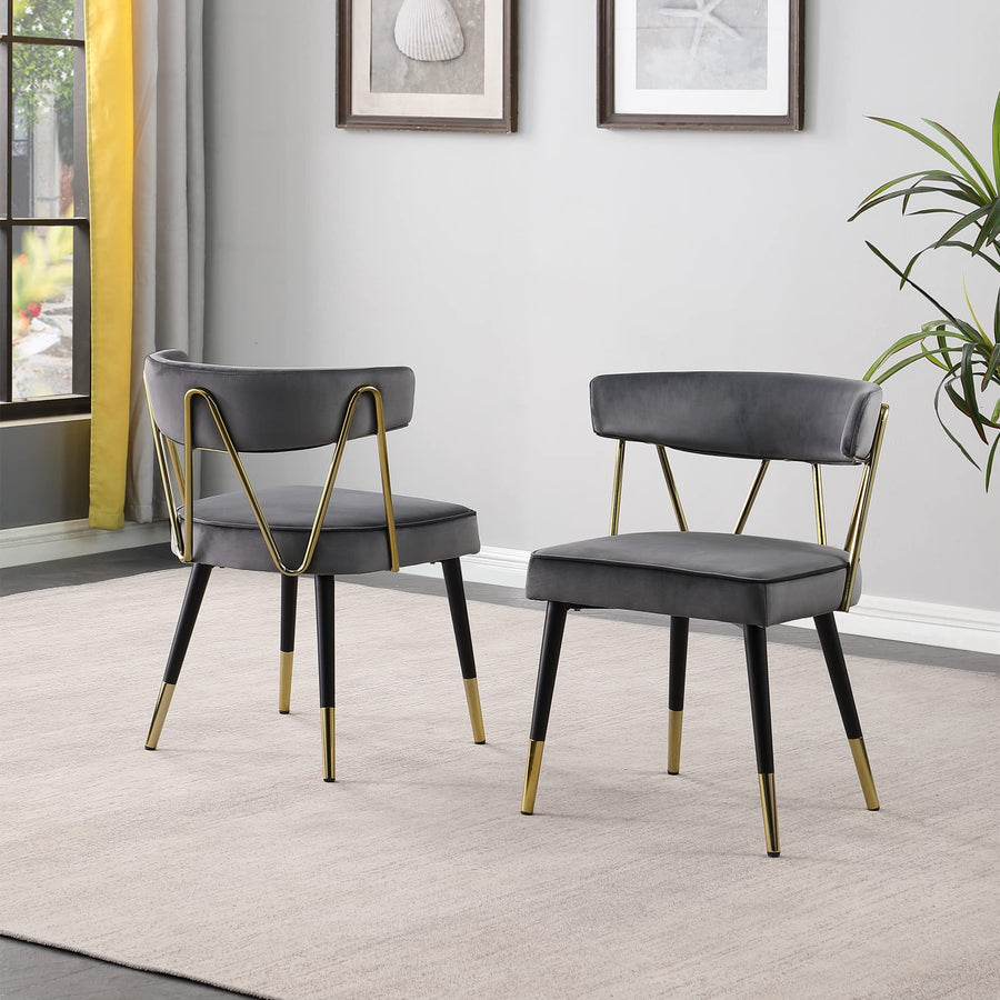Antoine Glam Upholstered Dining Chair - Set of 2, Cushioned Seat and Back in Grey - Dining Room Seating