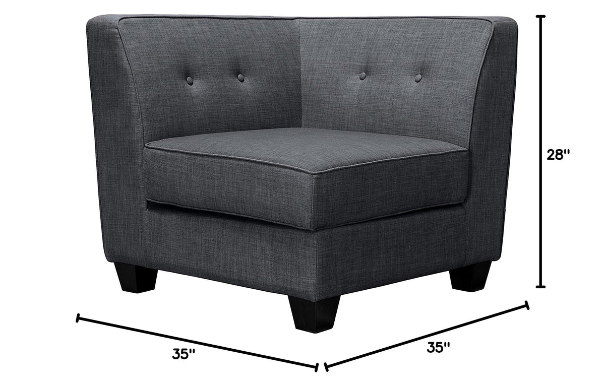 Vendome Fabric Upholstered Modular Corner-Piece in Gray - side view