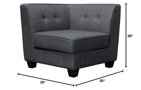 Vendome Fabric Upholstered Modular Corner-Piece in Gray - side view