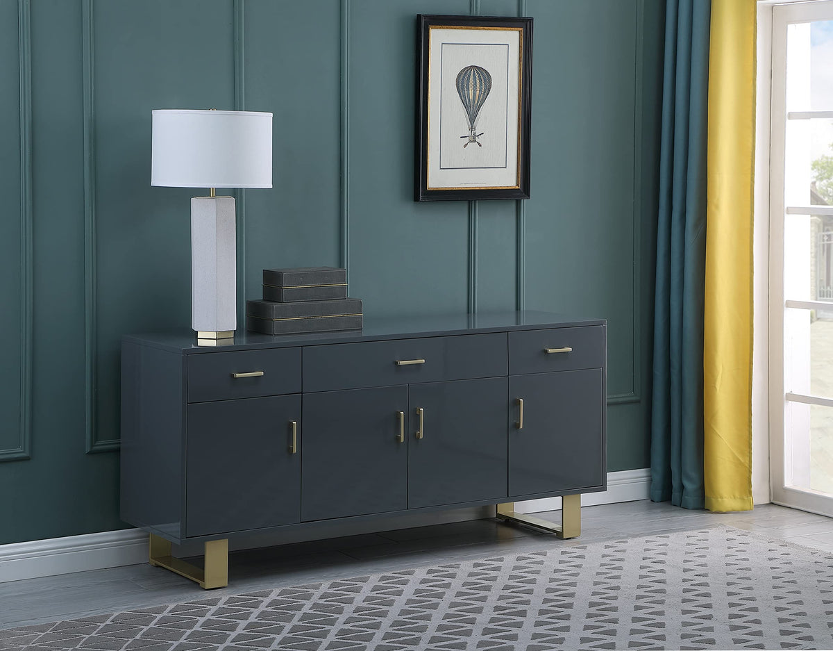 Tyrion Gray Lacquer Sideboard with Gold Accents