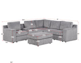Solesse 9-Piece Contemporary Modular Sectional Sofa, Ridged 100% Polyester Upholstery in Grey - side view