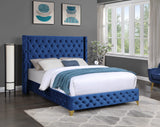 Oakdale Navy King Platform Bed with Tufted Velvet - front view