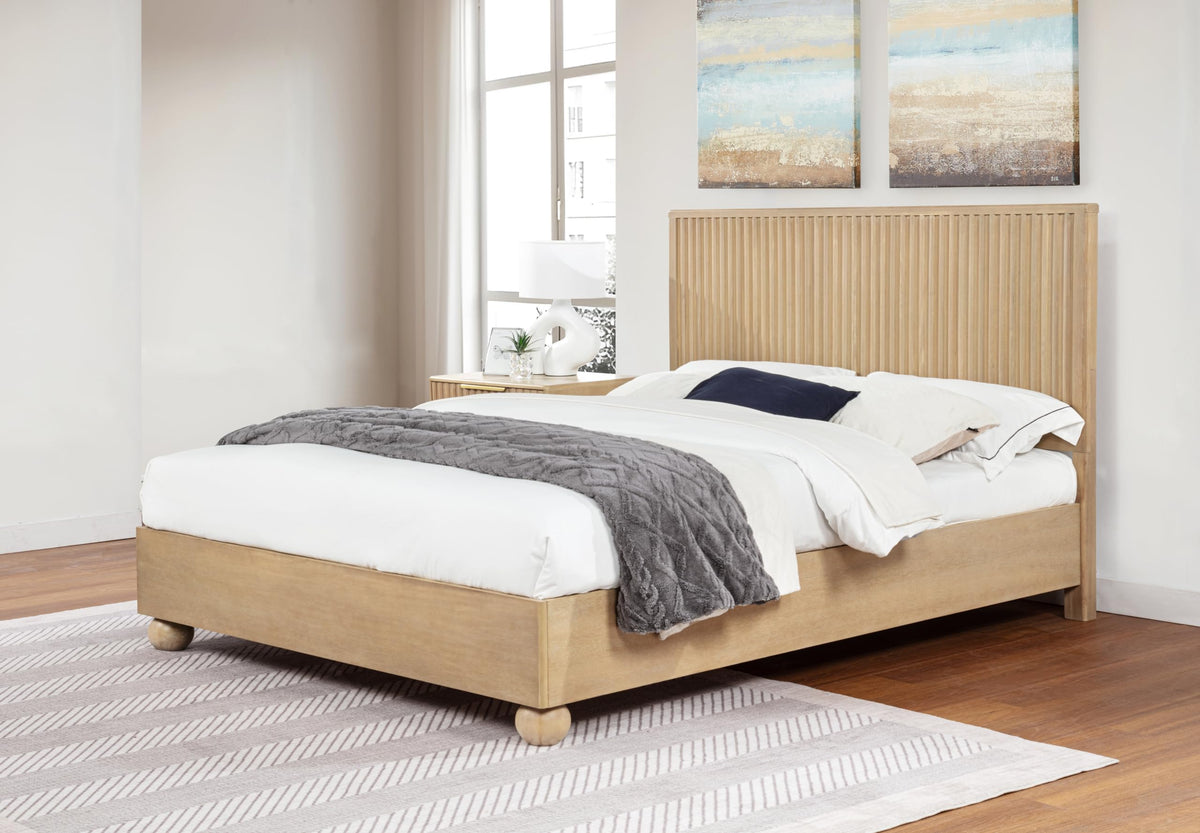 Daplen 47" Scandinavian Modern Platform Bed Frame, California King, Vertical Ribbed Design… - front view