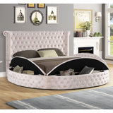 Lexi Round Velour Platform Bed, California King, Beige - detail view