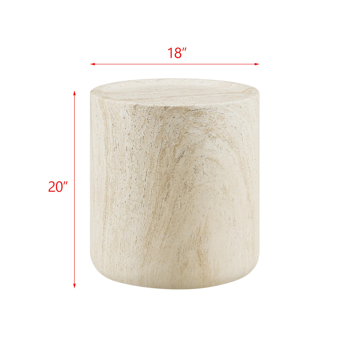 Vyn 18" Round End Table Concrete Travertine Finish, Modern Organic Drum Side Table in Sand - side view