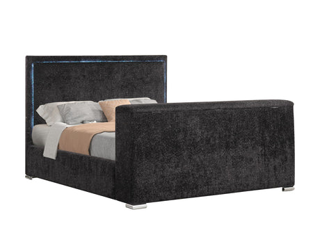 Yureya Upholstered Modern Platform Bed Frame with Hidden TV Lift Storage, King, Fireplace Light Ambience in Black