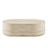 Vyn 52" Oval Coffee Table Concrete Travertine Finish, Modern Organic Large Drum Center Table in Sand - angle view