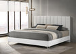 Linea 87" California King Bed Frame, White Frame with Beige Padded Headboard - front view