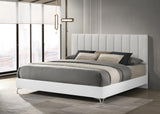 Linea 87" California King Bed Frame, White Frame with Beige Padded Headboard - front view