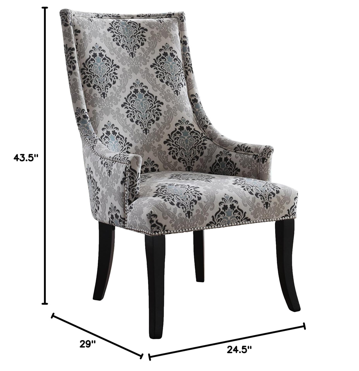 Audrey Gray Damask Fabric Accent Chair - close-up