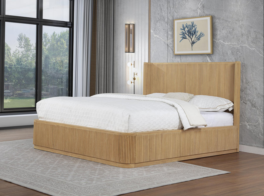 Quintet 89" Long Modern Fluted Platform Eastern King Bed Frame - Light Oak