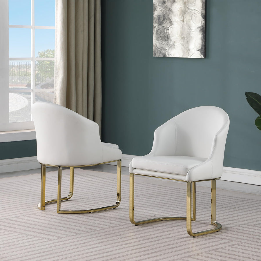 Desmond Contemporary Faux Leather Dining Chair with Gold Legs - Set of 2 in White