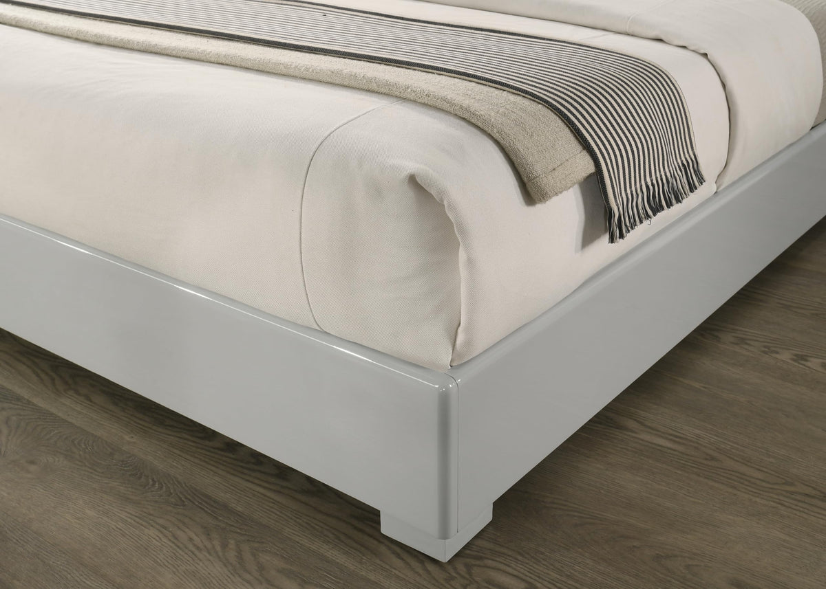 Velasca 83" Eastern King Bed Frame, Fabric Channel Tufted Headboard in Dark Gray/Light Gray - back view