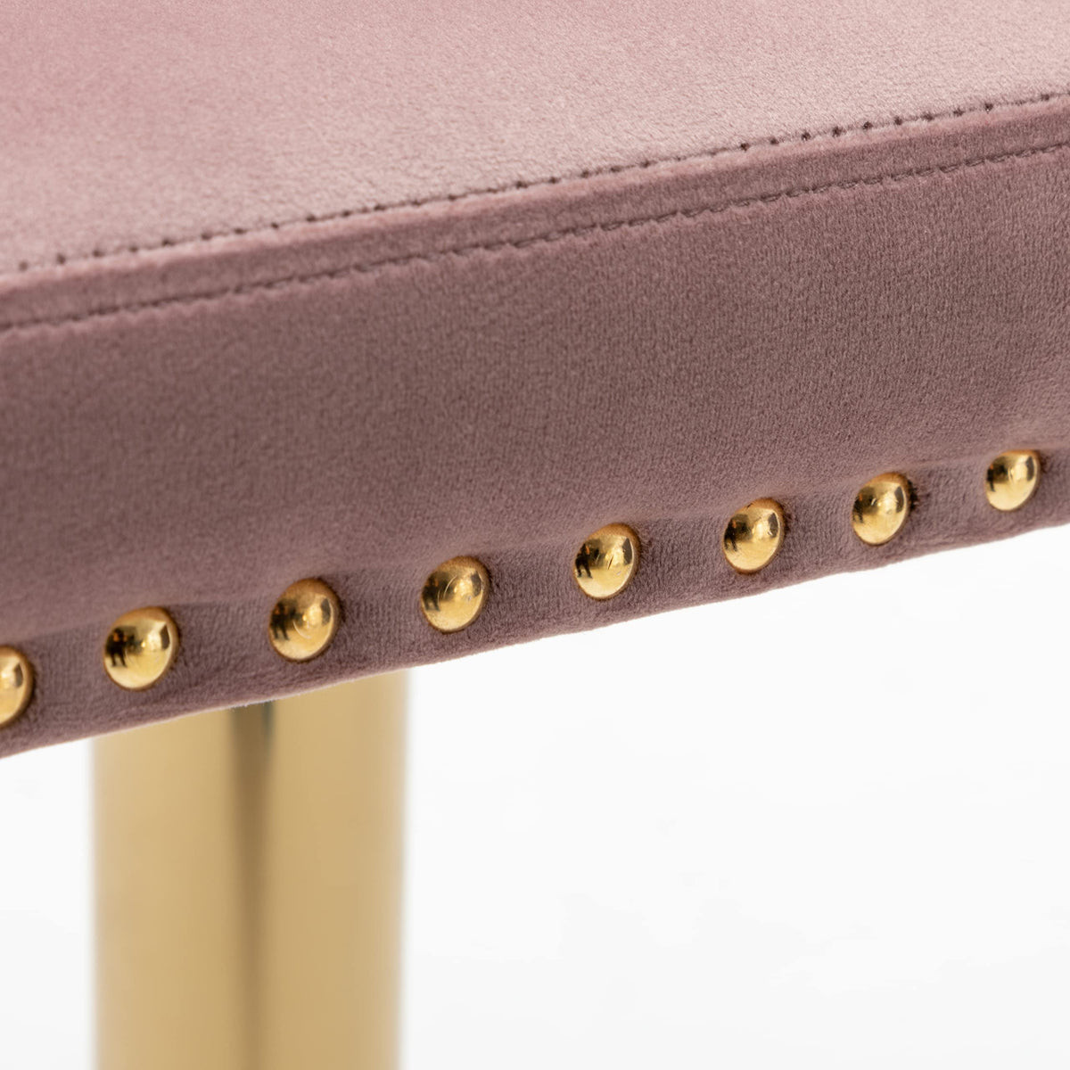 Brightcast 2-Piece Velvet Tufted Gold Bar Stools in Pink - detail view