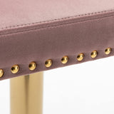 Brightcast 2-Piece Velvet Tufted Gold Bar Stools in Pink - detail view