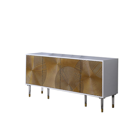 Tula High Gloss Lacquer Sideboard/Buffet with Golden Door Panels in White