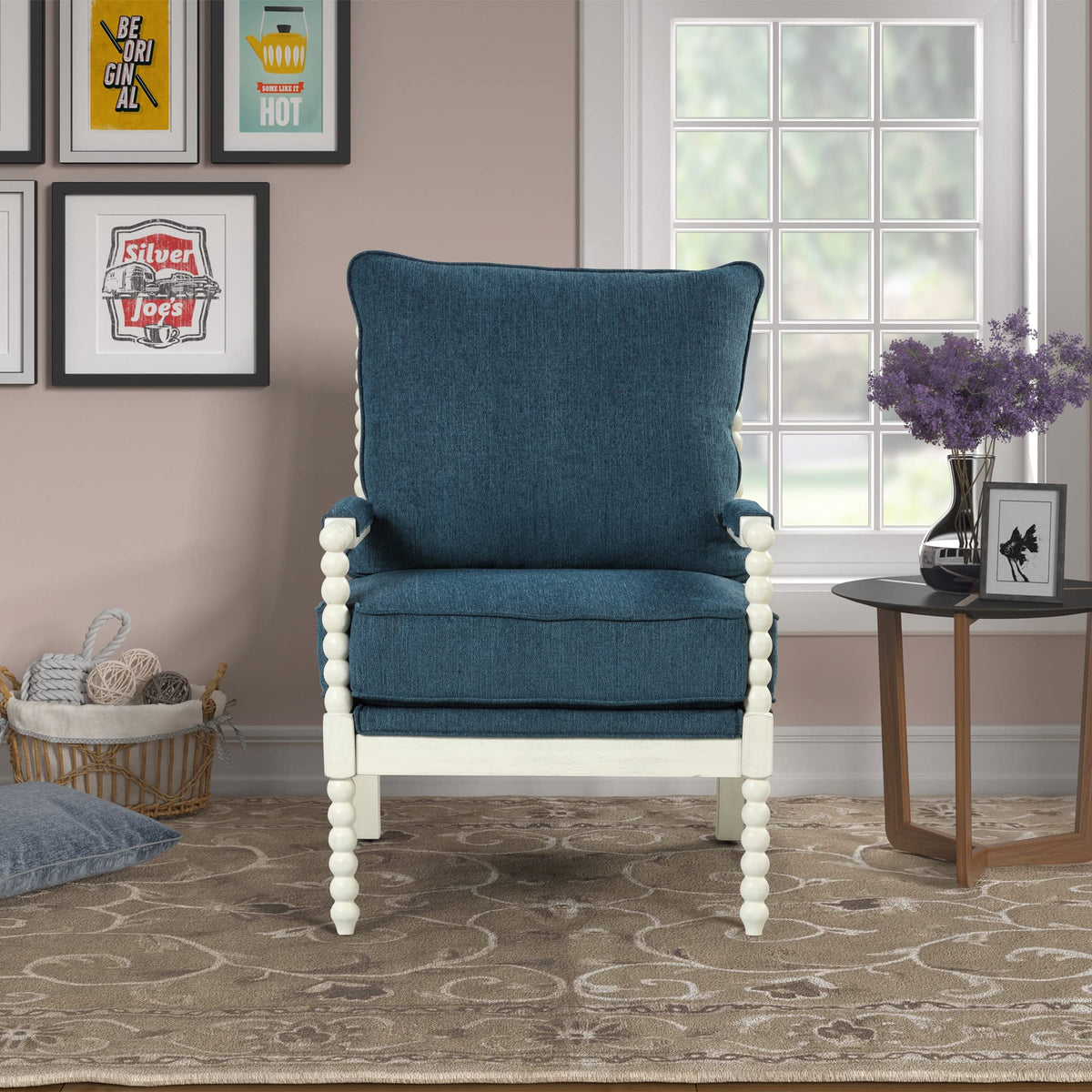 Hanako Accent Chair in Blue And Off White - angle view