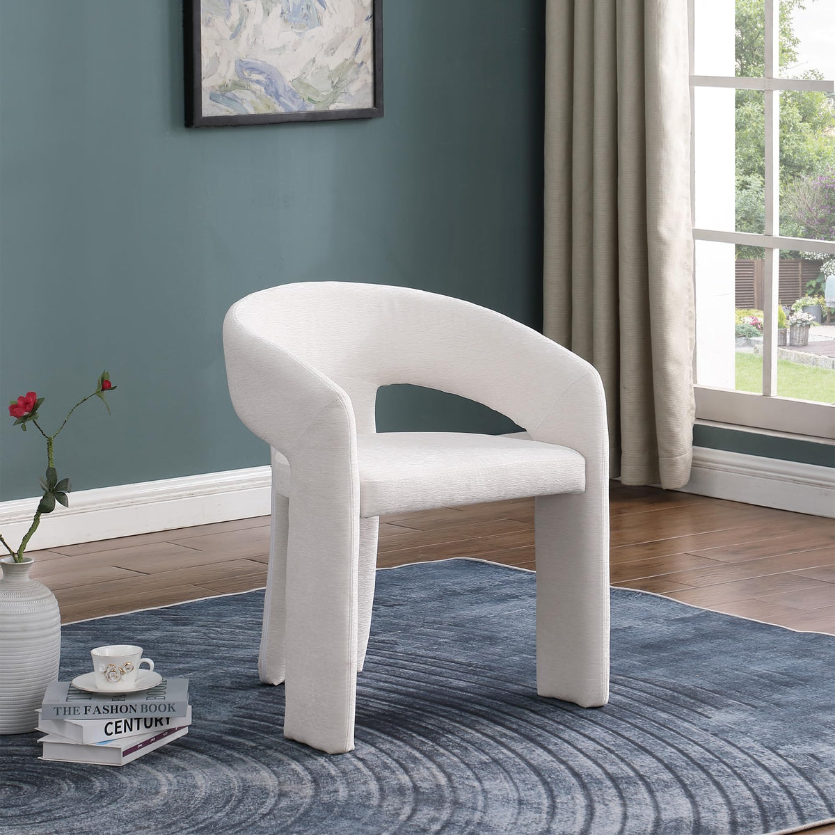 Cecile Contemporary Accent, Soft Chenille Fabric Upholstered in Cream - front view