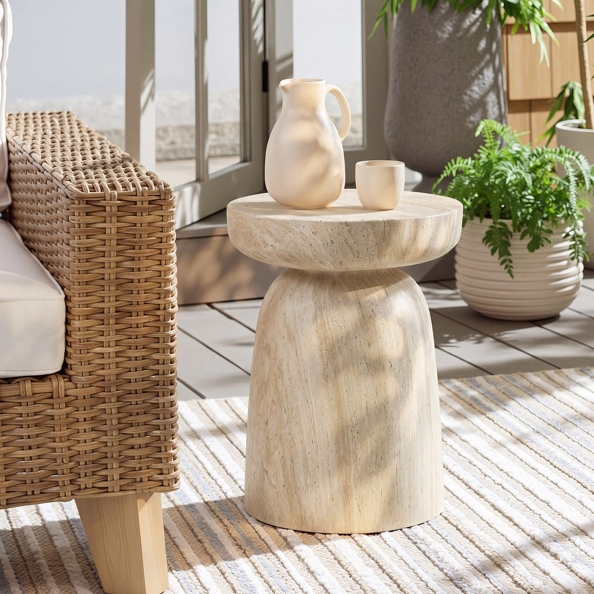 Vyn 14" Modern Round Side Table Concrete Tavertine Finish - close-up