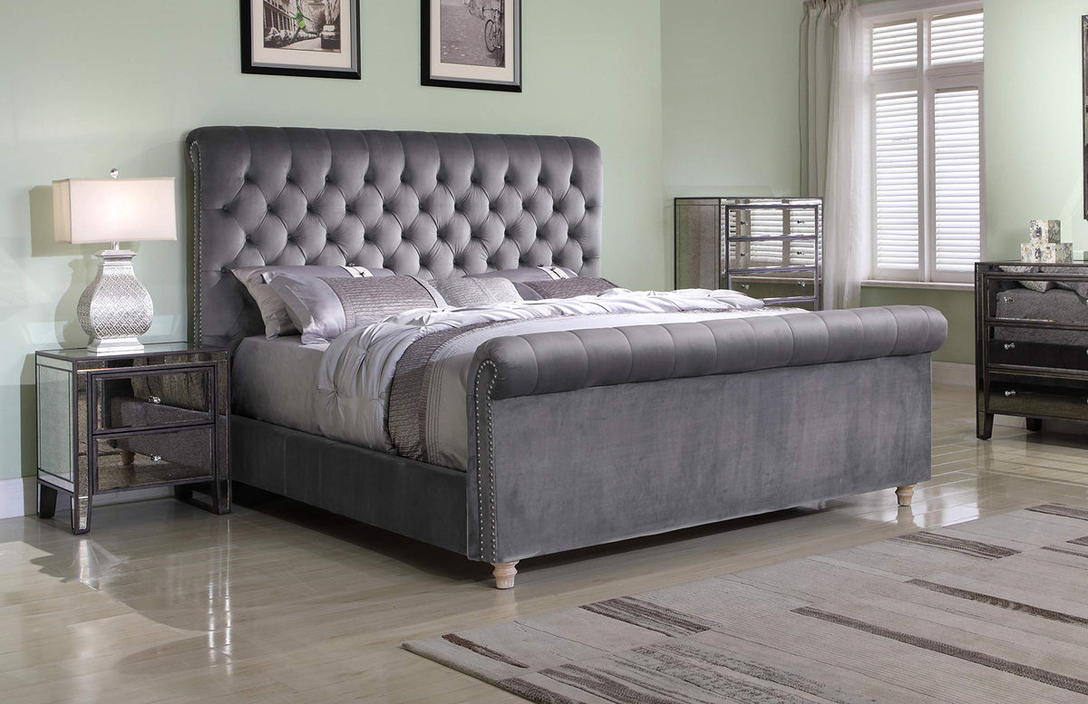 Jean-Carrie Upholstered Sleigh Bed King Grey