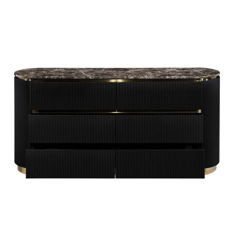 Trandell 65" Wide Modern Glam Faux Marble Top 6-Drawer Dresser - back view