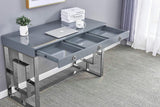 Grey Modern Computer Office Desk with Lacquered Grey Top, Silver Base & 3 Storage Drawers - room setting