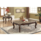 Devayne Wingback Loveseat, Chair & Marble Tables