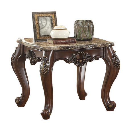 Devayne Wingback Loveseat, Chair & Marble Tables