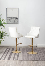 Brightcast 2-Piece Velvet Tufted Gold Bar Stools in White - front view