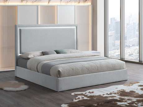 Denver Modern Upholstered Platform Bed Frame, Queen, Contemporary Bedroom Collection in Gray Cloud - front view