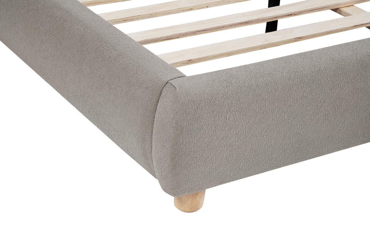 Ctasia Queen Burlap Bed Frame with 40" Rounded Headboard, Low Profile in Light Tan - room setting