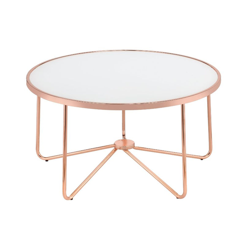 Alivia Round Coffee & End Tables - Frosted Glass Top & Rose Gold Base