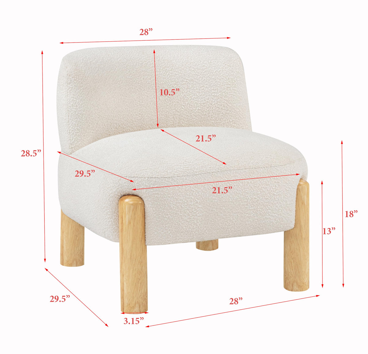 Calisto Modern Scandinavian Accent Chair, Cream Burlap Upholstery in White - side view