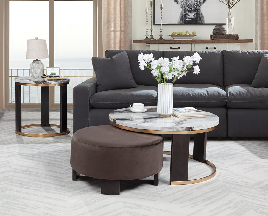 Tvano 37" Round Coffee Table with Stool, 2-Piece - Icelandic Ivory