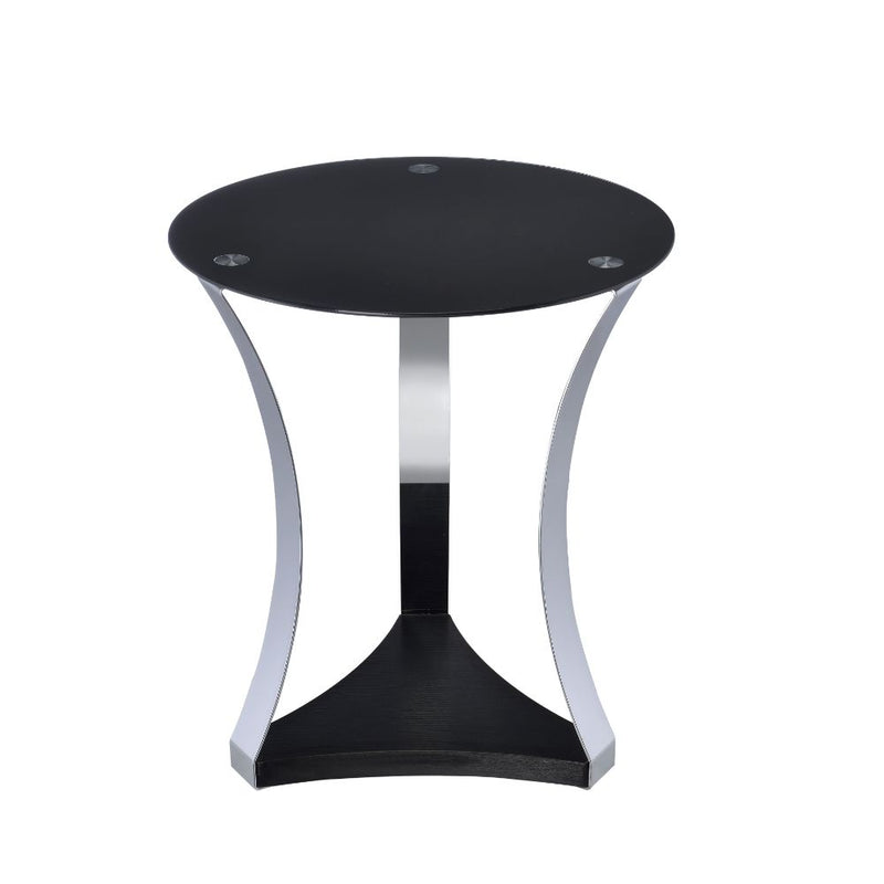 Geiger Round End Table - Black Glass Top & Curved Chrome Legs