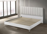 Linea 83" Eastern King Bed Frame, White Frame with Beige Padded Headboard - detail view