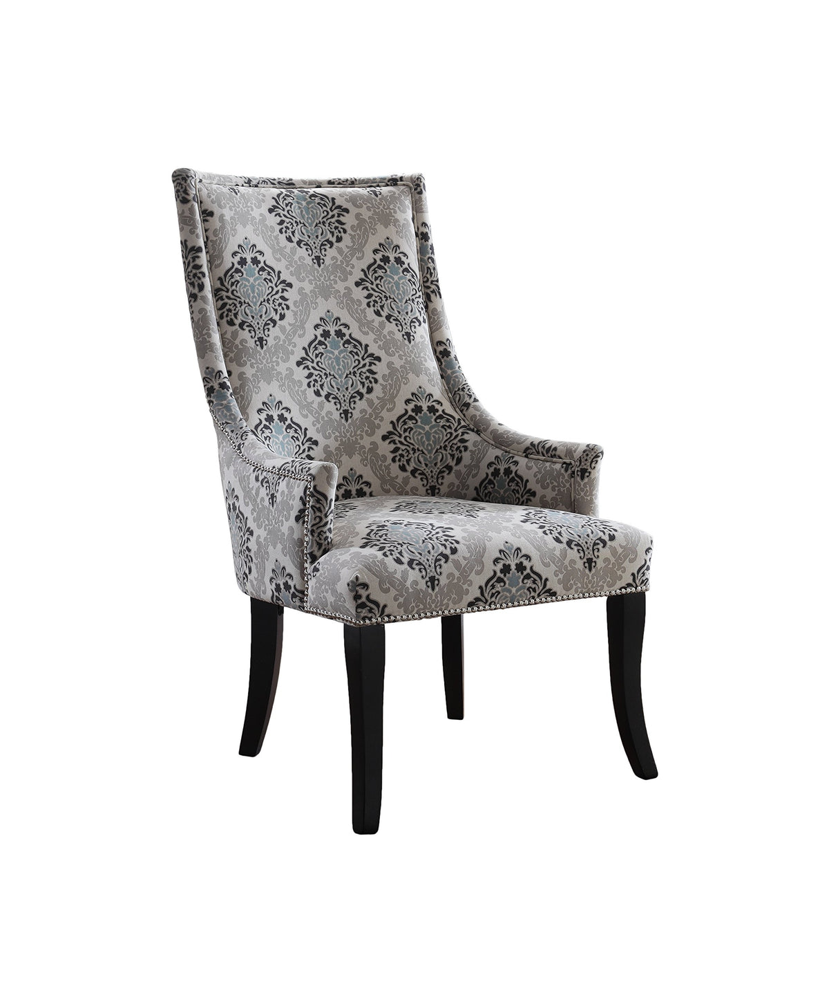 Audrey Gray Damask Fabric Accent Chair