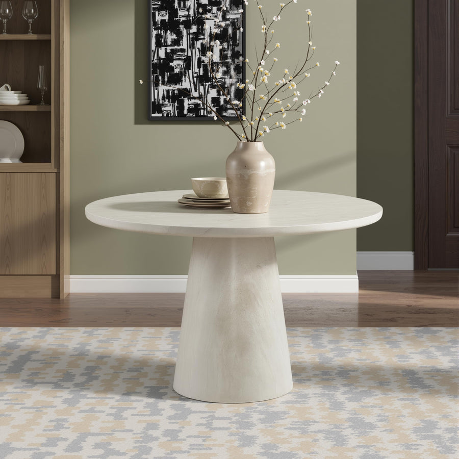 Vyn 48" Modern Round Dining Table Concrete Travertine Finish - Cloud