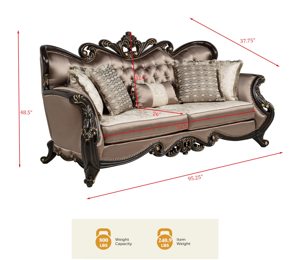 Tlerra Victorian Classic Living Room Sofa - side view