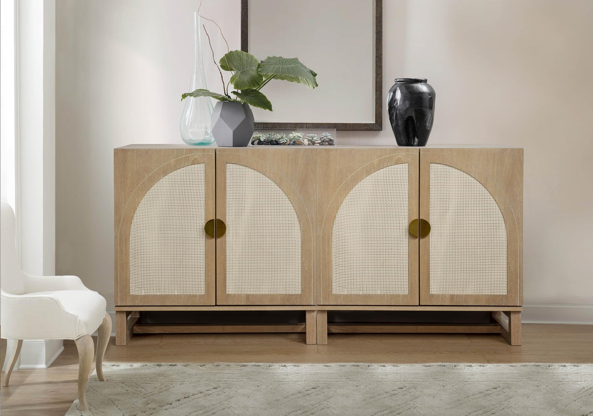 Cora 31" Wide 2-Door Accent Cabinet Natural Oak Wood Finish Boho Modern Detailed Sideboard Organic… - close-up