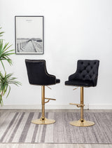 Brightcast 2-Piece Velvet Tufted Gold Bar Stools in Black - room setting