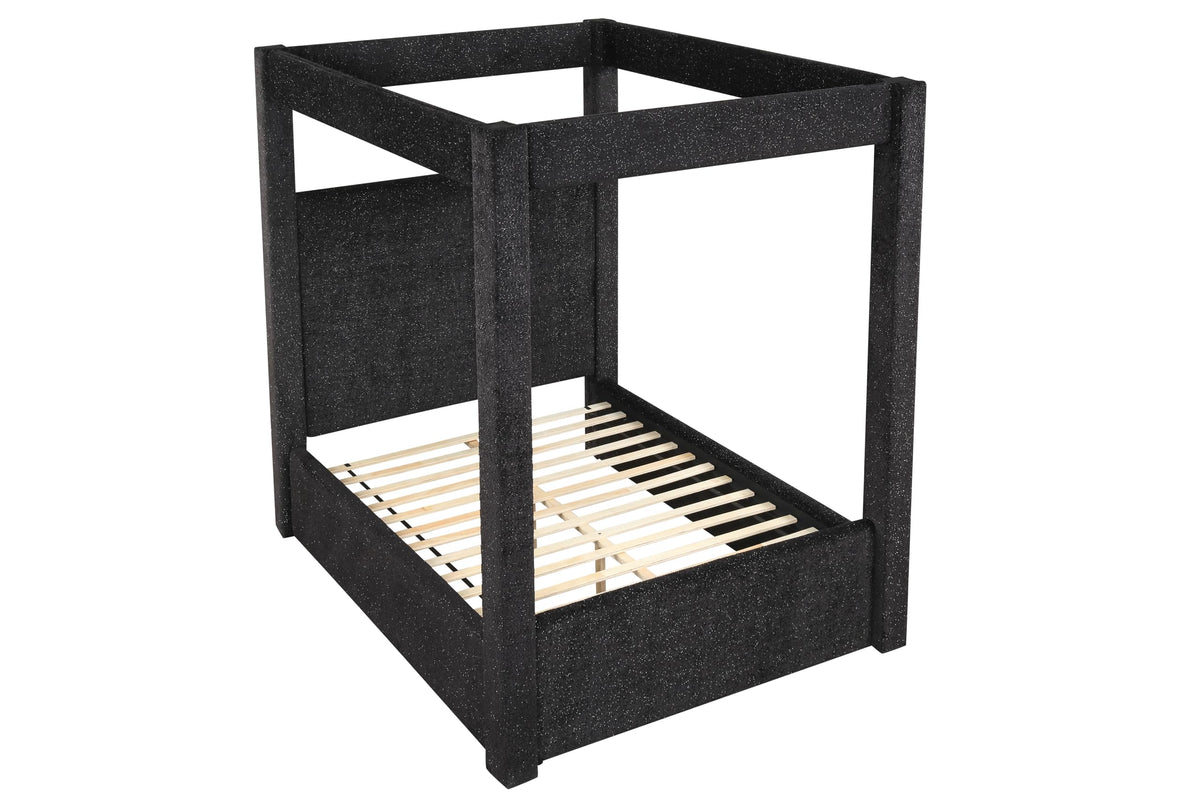 Borealis Canopy Bed Frame with Celestial Starry Upholstery, King, 87" Tall Headboard in Black - back view